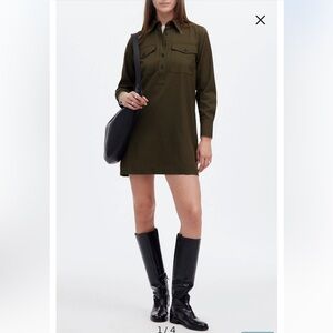 Madewell Twill Milly Shirtdress Dark Olive Green Melange Size XS